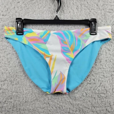 Parte inferior de bikini SO L 11-13 reversible azul floral lisa nueva con etiquetas Foto 1 de 4