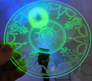 4 VTG Uranium Depression Glass 6.25” Dessert Plates/Saucers Cameo Ballerina - Picture 1 of 8