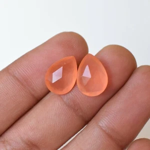 Peach Orange Jade Pear Shape Rose Cut Briolette Loose Gemstone Pair 8 Carat - Picture 1 of 3