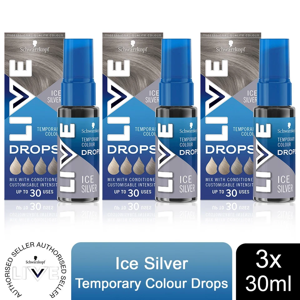 Schwarzkopf LIVE Colour Drops Ice Silver Temporary Hair Dye 30ml Lasts2-12Washes