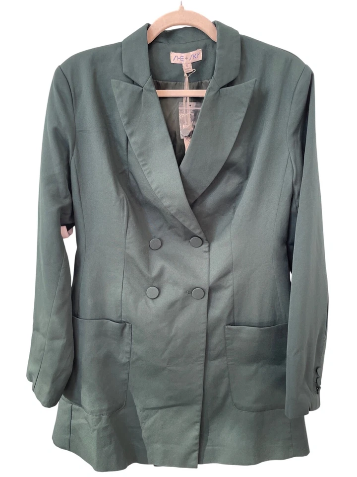 She + Sky Double Breasted Blazer Jacket Women S Green Career Business Casual NEW - Image 1 of 4