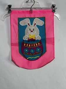 VTG Easter Bunny In Egg Nylon Garden Flag Bright Vivid Pink Blue Yellow 11”x14” - Picture 1 of 6