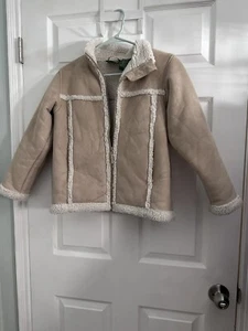 LL Bean Kids Vegan Faux Shearling Sherpa Faux Fur Jacket Girls M 10-12 Patchwork - Picture 1 of 9