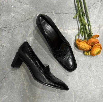 Vtg Y2K 90s Worthington Women’s Pumps Block Heels Leather Blk US 9,5 Square Toe - Image 1 of 4