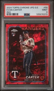 Evan Carter 2024 Topps Chrome Sapphire /5 Red Rookie Debut RC PSA 9🔥POP 1🔥 - Picture 1 of 2