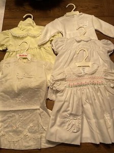 Vintage Baby Girl Clothing Lot Of 5 Dresses & Tops 6-12 Mo White Friemanit-Tog