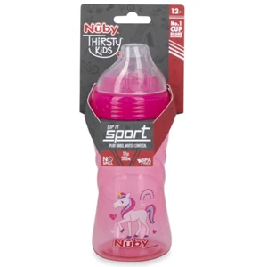 Nuby Thirsty Kids 12oz Sip It Sport Soft Spout Cup Water Bottle Pink Unicorn - Picture 1 of 9