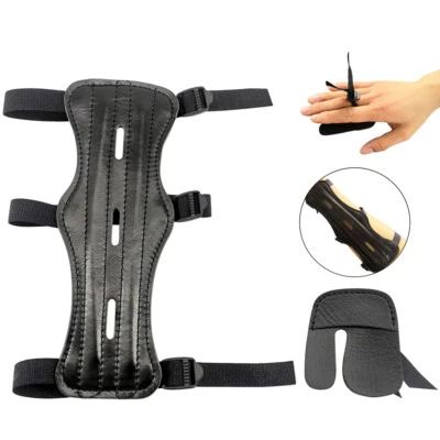 Archery Arm Guard Protector Finger Tab Set Forearm Gear Leather Bow Hunting - Image 1 of 4