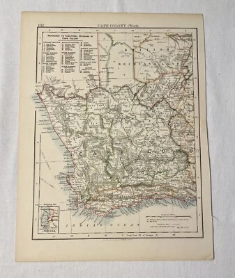 Antique  Map Of Cape Colony South Africa 1901 W. &A.K. Johnston 9x12 - Image 1 of 4