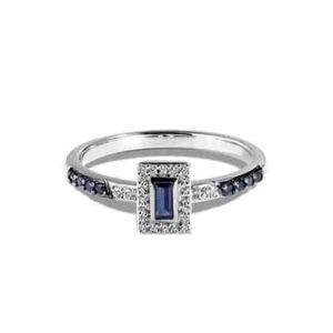 Vera Wang Blue Baguette Sapphire & Lab-Created Diamond Ring 14k White Gold FN - Picture 1 of 12