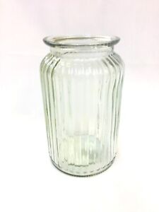 Glass Ribbed Flower Vase Glass Jar, Decorative Jar. 18cm Height 11cm width