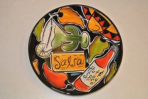 Clay Art Ceramic Round 8 1/2" Dinner Plate Pepper Salsa Margarita Hot Sauce NEW - Picture 1 of 3