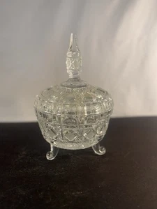 Kristall Kompott bedeckt Bonboniere mit Fuß geätzt Vintage - Bild 1 von 7