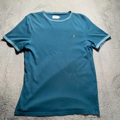 Camiseta Farah Para Hombre Grande Azul Algodón Orgánico Manga Corta Cuello Redondo Foto 1 de 4