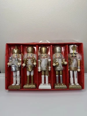 5” Nutcracker ornaments set of 5 red white silver New! - Image 1 of 3
