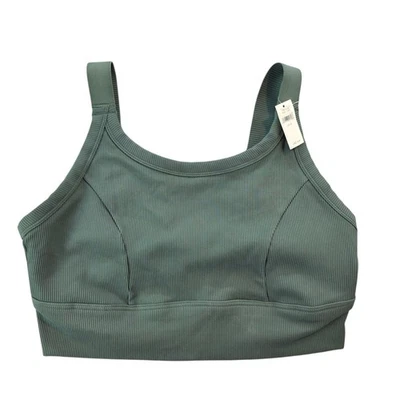 Aerie Offline NEW Green High Neck Ribbed Sports Bra Modest Gym Wear sz XL - Image 1 of 4