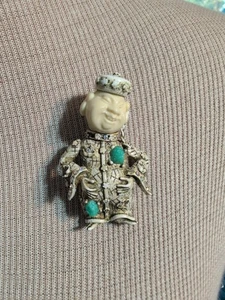 Vintage HAR Emaille Strass & Faux Türkis lachender Buddha Brosche 2,5" - Bild 1 von 15