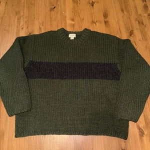 Suéter a Rayas Tejido a Mano 100% Lana Vintage J.CREW Años 90 Para Hombre Negro Verde Talla XL - Imagen 1 de 4