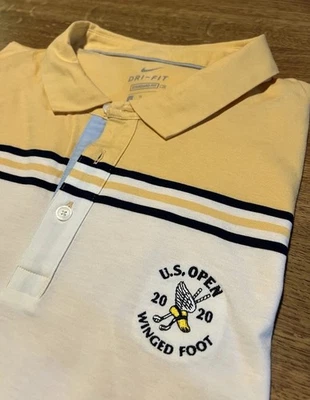 Nike Golf Oficial EE. UU. Abierto Pie Alado Polo Hombre’s XL Algodón Rayas Foto 1 de 4