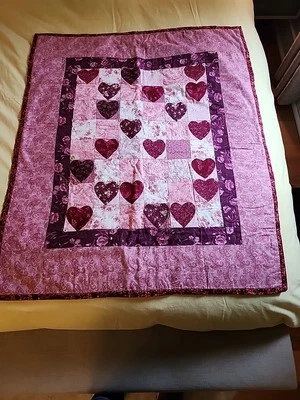 Edredón de regazo hecho a mano para colgar en la pared corazones adornos de botones 36,5" X 30,5" Foto 1 de 4