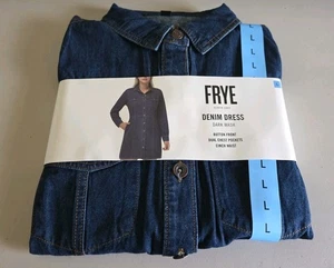 Frye Women's Denim Button Down Dark Jean Dress Long Sleeve Sz Large -NWT - Picture 1 of 4
