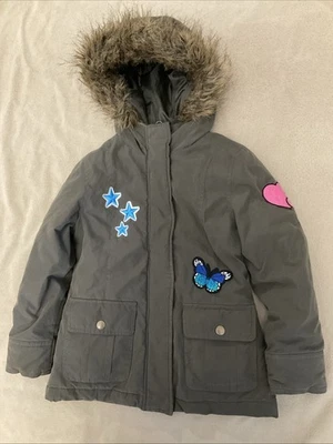 Rothschild Jacket 5/6 Girls Winter Puffer Green Hooded Full Zipper Heart Rainbow - Image 1 of 4
