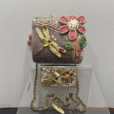Mary Frances Beaded Handbag Purse Rhinestone Dragonfly W/ Card Holder **See Pics - Image 1 of 4