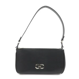 Ferragamo Gancini Leather Shoulder Bag Hand Bag Black Authentic Used F/S - Picture 1 of 24