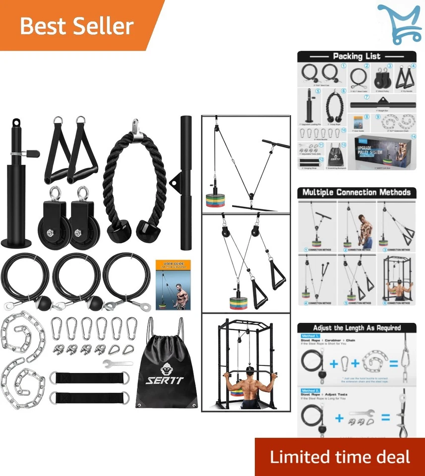 Weight Cable Pulley System Gym Lat Pull Down Biceps Curl Tricep Arm Workouts