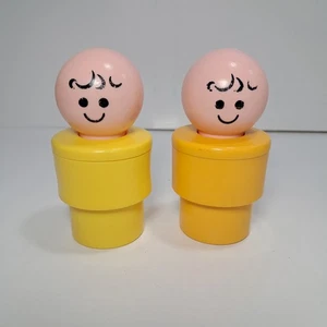 Lot 2 Vintage 1974 Fisher Price gelb Jumbo Little People 3,5" schwarze Haare Baby - Bild 1 von 5
