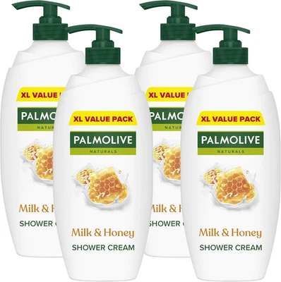 COLGATE PALMOLIVE(UK) LTD Palmolive Naturals Milk & Honey Shower Gel Cream 4X750Ml, Vitamin E Body Wash to