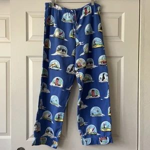 Nick & Nora Snow Globe Pajama Bottoms Blue USA Flannel Pants Size Small - Picture 1 of 7