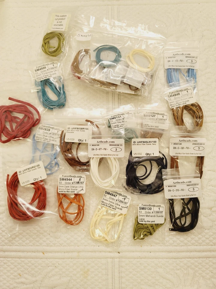 Micro Fiber Suede Beading Cording 3mm Multi Color 16 Pks Plus Samples And ScrapS - Image 1 of 4