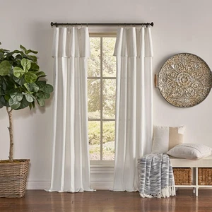 Drop Cloth Curtain Panel, Light Filtering Ring & Tab Top with Attached Valanc... - Picture 1 of 5