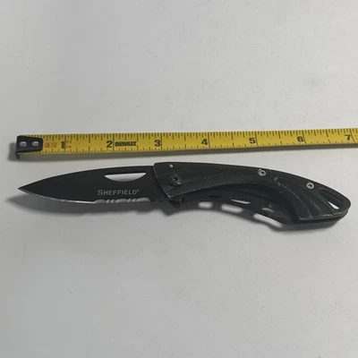 Navaja de bolsillo Sheffield negra plegable de una sola hoja con clip para cinturón limpia Foto 1 de 4