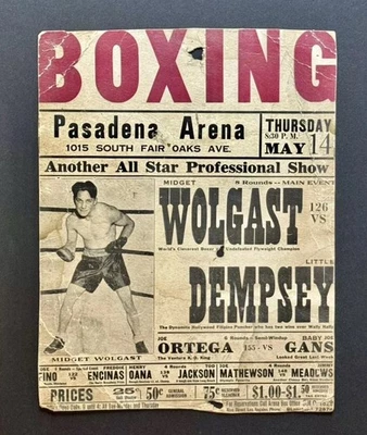 1936 Vintage Boxing Poster • Midget Wolgast • Baby Joe Gans • Pasadena Arena - Image 1 of 4