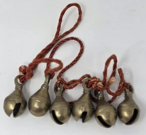 Vintage Brass Jingle Sleigh Bells Crotal Christmas Set Of 6 Door Hanger Sz 20 - Picture 1 of 13