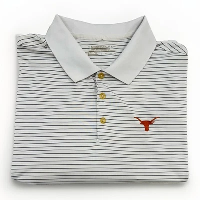 Texas Longhorns Nike Tour Performance Dri Fit Polo Shirt Men’s 2XL White Striped - Image 1 of 4