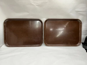 2 vassoi porta pranzo vintage KYS ITE marroni da caffetteria 12" x 16"1/2 - Foto 1 di 13