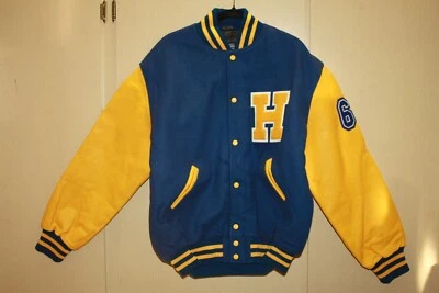 CHAQUETA UNIVERSITARIA VINTAGE SWART Strauss Letterman’s amarillo azul hofstra talla u xl Foto 1 de 3