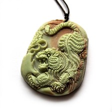 Two Layer Natural Stone Happy Lucky Chinese Zodiac Tiger Amulet Pendant Talisman
