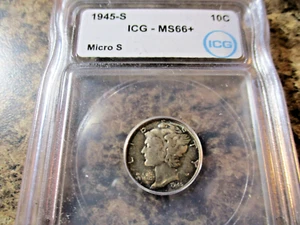 1945-S MERCURY DIME MICRO "S" MINT ICG MS66+ TONED 0401 - Picture 1 of 2