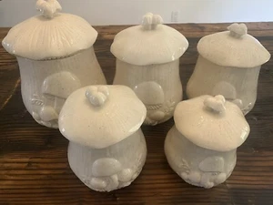 Vintage Arnel's Rare Cream with brown specks Mushroom Canister Set of 5-1970's - Picture 1 of 5