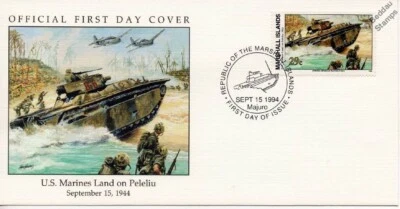 1944 WWII US Marines Battle of PELELIU / Amphibious Tractor LVT Stamp FDC - Image 1 of 3