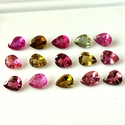 4X5 mm Pear Natural Faceted Multi Color Tourmaline Wholesale Gemstone 15 Pieces - Image 1 of 4