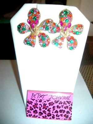 Pendientes perforados grandes multicolores pavé cristal flor plumeria Betsey Johnson-NUEVOS CON ETIQUETAS Foto 1 de 4