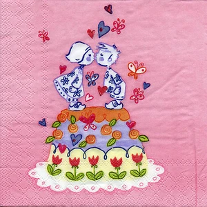 4 Servietten Napkins Tovaglioli Serviettentechnik Küsschen auf Torte (977 - Picture 1 of 1