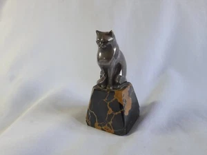 Art Deco silvered bronze and marble seated cat by Louis Rigot - Picture 1 of 9