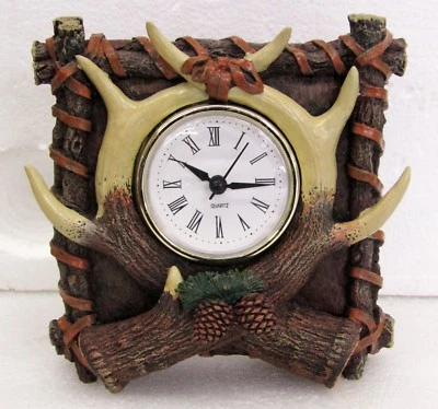 STAG ANTLER PINE CONE WOOD-LOOKING DESK CLOCK MODEL 861429  - Image 1 of 4