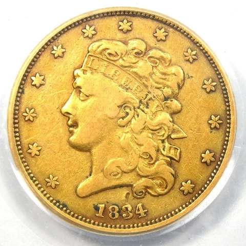 1834 Classic Gold Half Eagle $5 Coin - Certified PCGS VF30 - Rare Coin! Cover